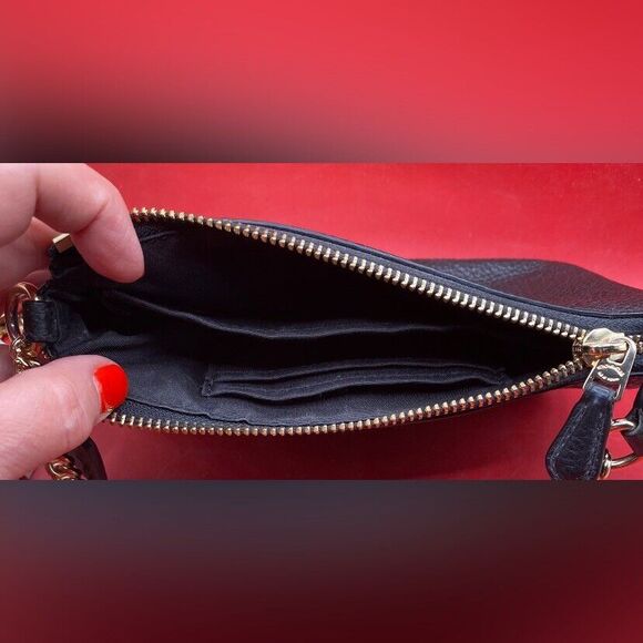 Coach Large Wristlet Black Pebbled Leather Gold Chain 7 X 5” - Picture 4 of 8